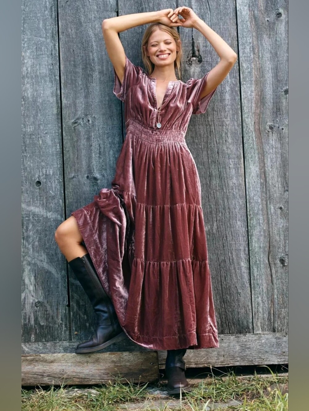 Anthropolgie Somerset Velvet Maxi Dress In Mauve Rose Size Medium NWT
